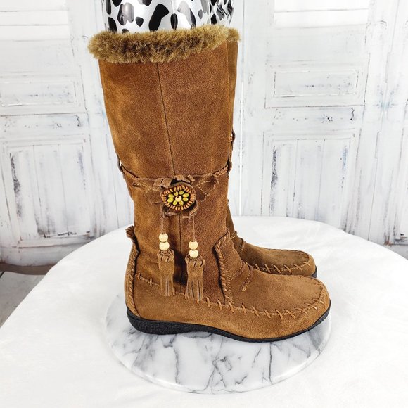 Nine West Shoes - Nine West Moccasin Suede Leather Faux Fur Boots